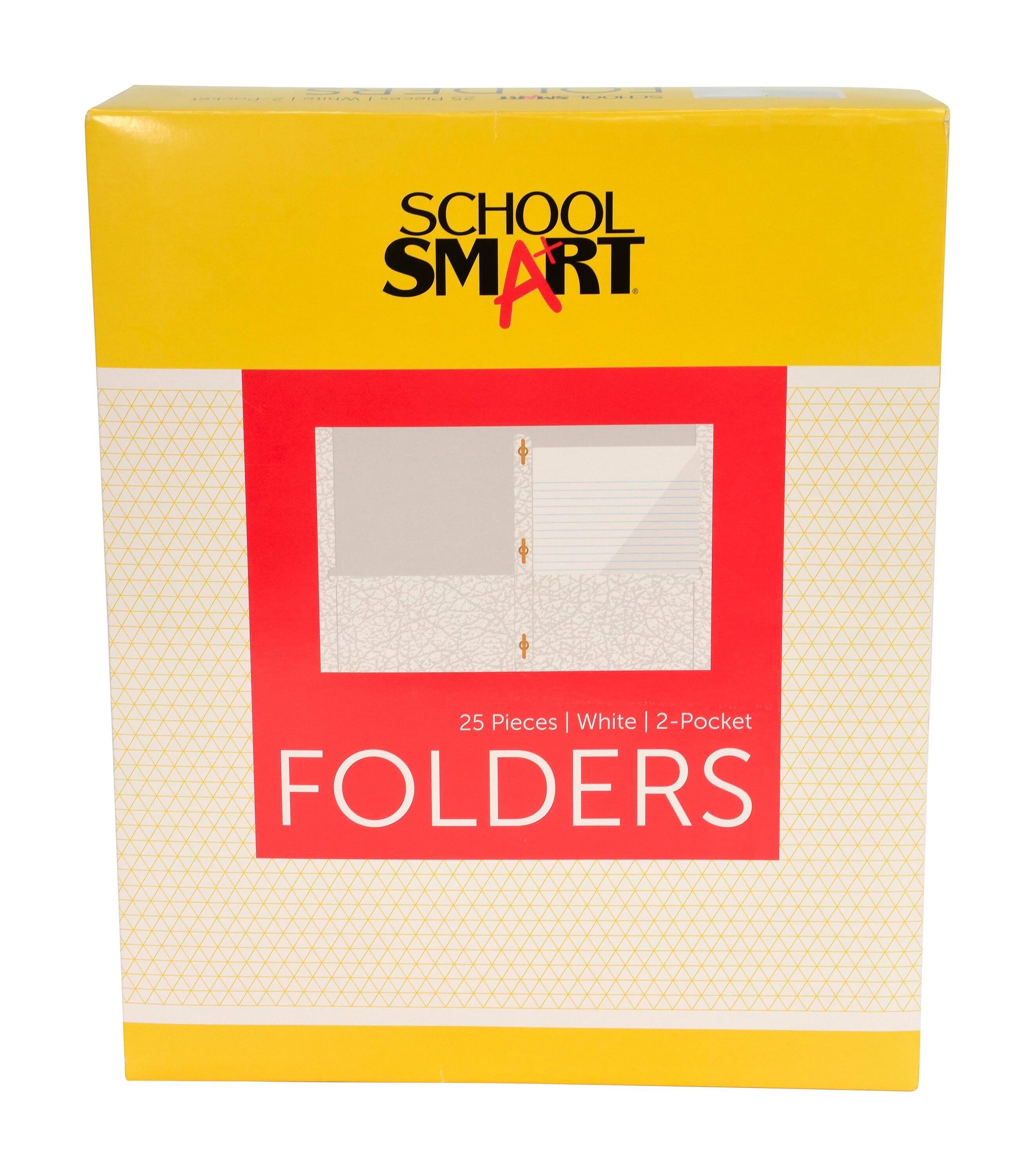 School Smart 2-Pocket Folders with Fasteners, White, Pack of 25 084891